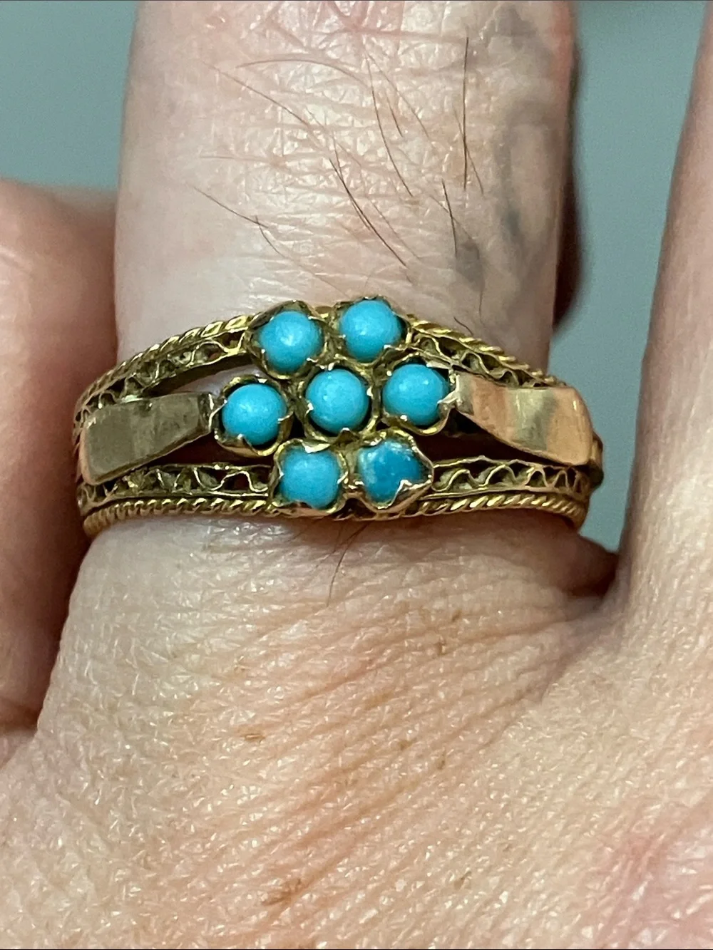 15K Gold Victorian Turquoise ring - Picture 3 of 17